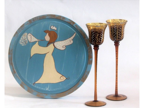 Oferta decoratiune Ingeras si 2 sfesnice din sticla 